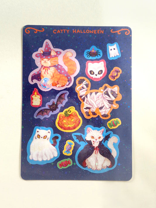 Catty Halloween Glitzer Stickersheet
