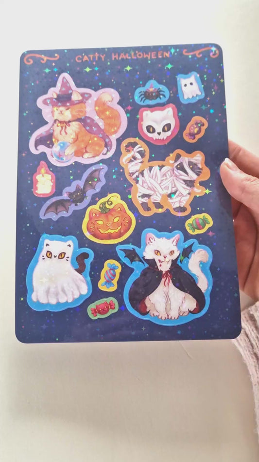 Catty Halloween Glitzer Stickersheet
